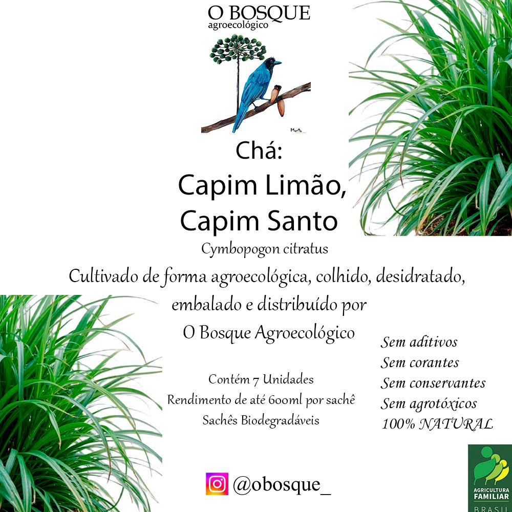 Chá de Capim Limão 100% Puro e Agroecológico. 7 Sachês.