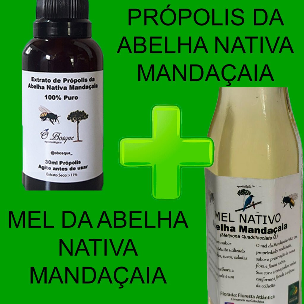 Kit 1 Mel de Mandaçaia + 1 Própolis da Mandaçaia, Puro ou Spray
